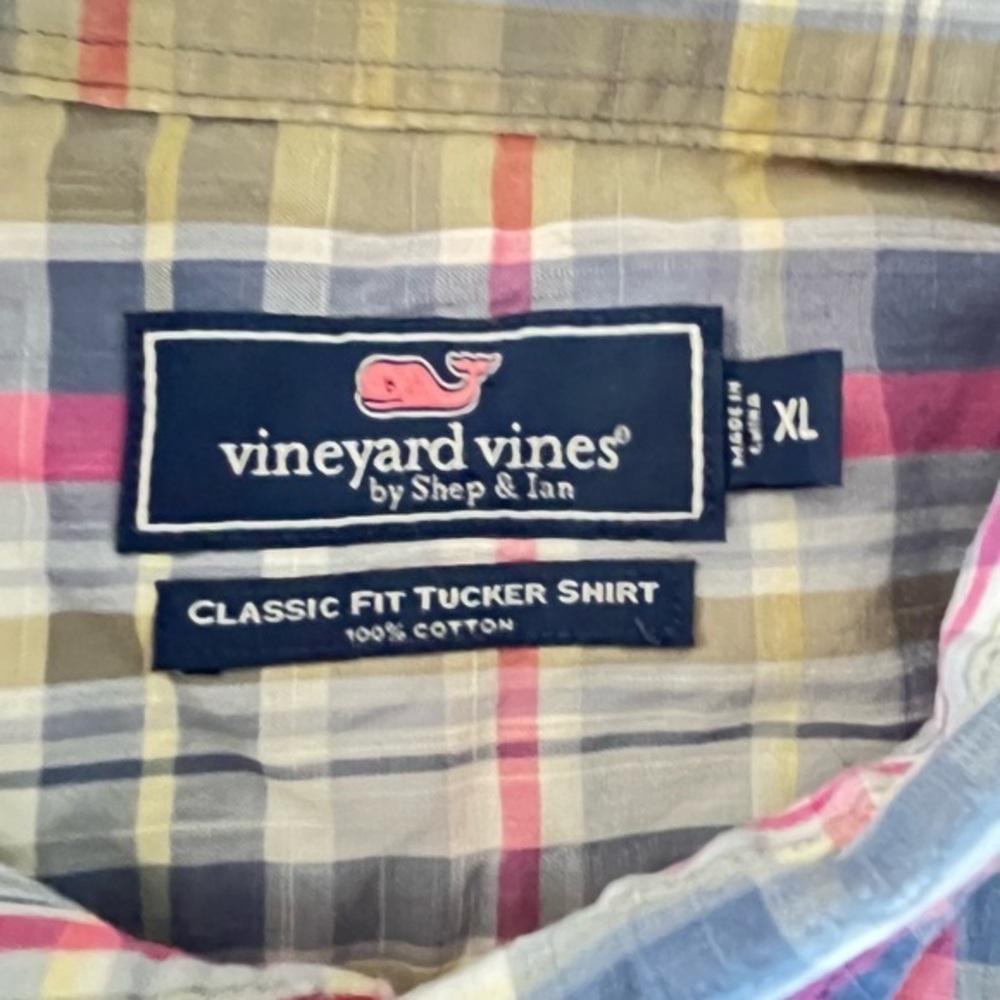 Vineyard Vines LS Shirt Classic Fit Tucker Men XL Cotton Light Check Preppy - Picture 3 of 9